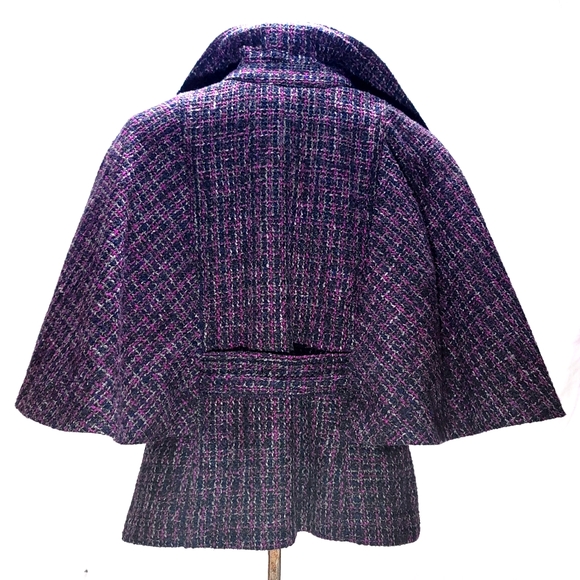 NWOT Northern Reflections Tweed Pattern Belted Capelet Sz M Violet/Indigo/Grey - Picture 4 of 9
